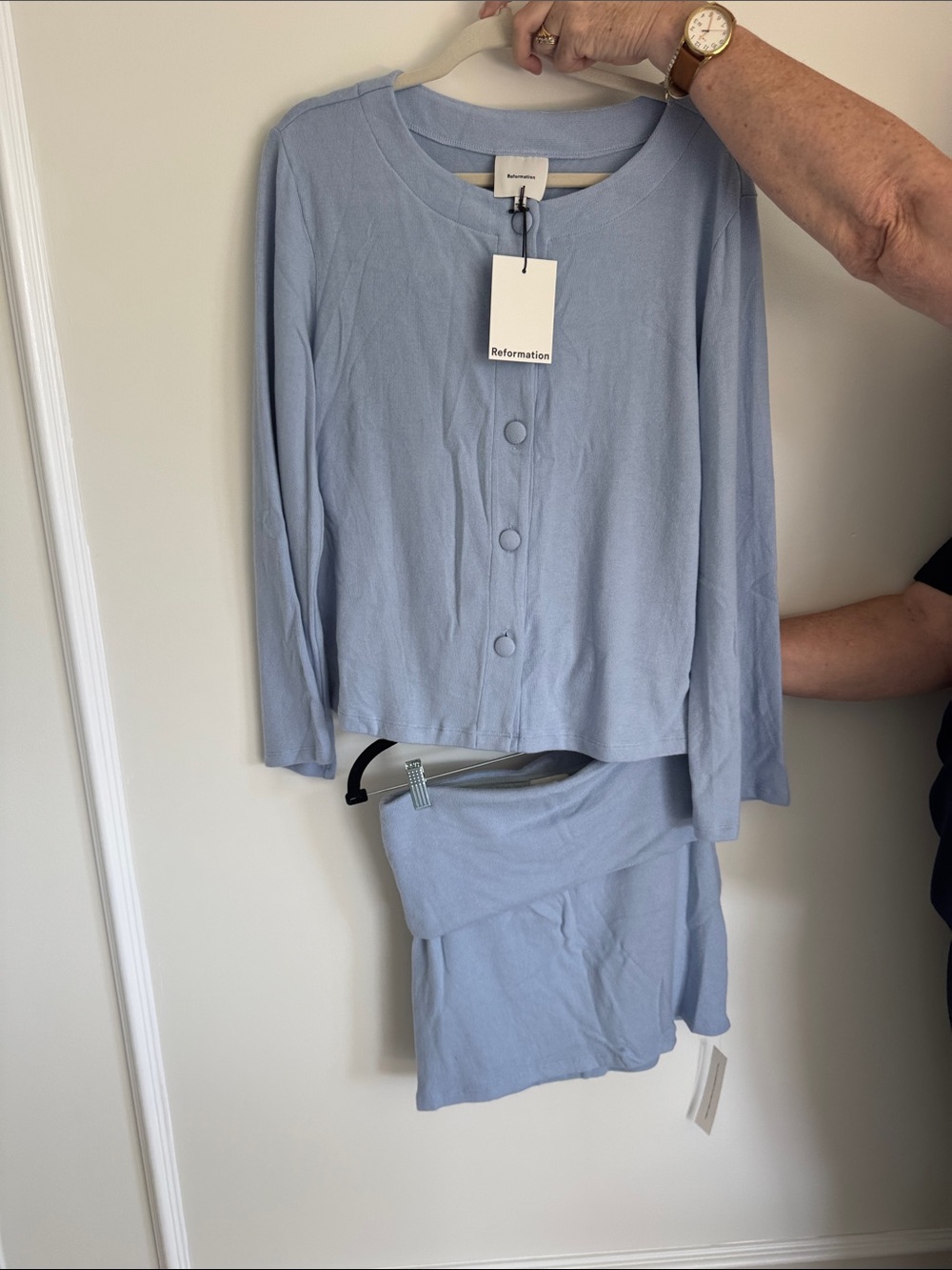 Reformation Pastel Blue Button-Front Knit Pajama Set